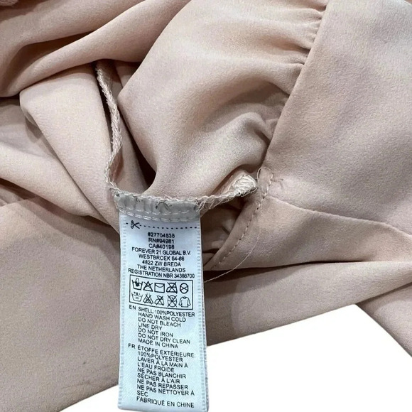 Forever 21 Beige Satin Plunge Wrap Tie Blouse S - Picture 5 of 5